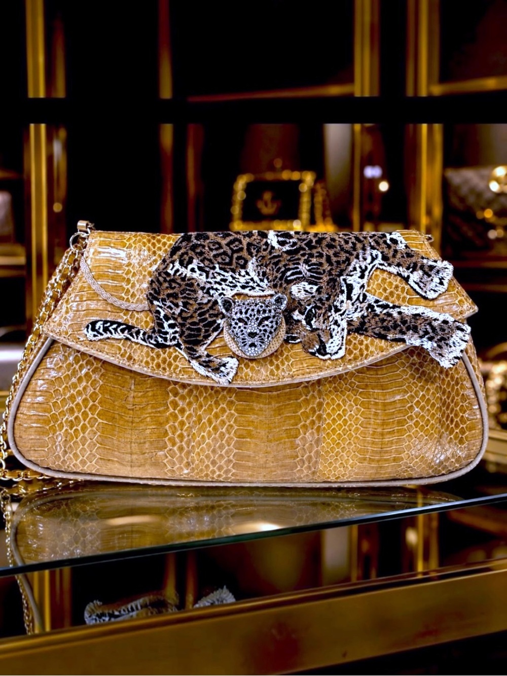 LUXE AND LATTICE WILD AT HEART SNAKESKIN-LEOPARD HEAD CROSSBODY BAG 
NWT